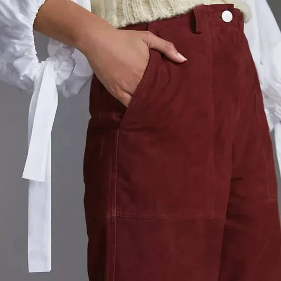AnthropologieDeadwood Straight Suede Pants in Red